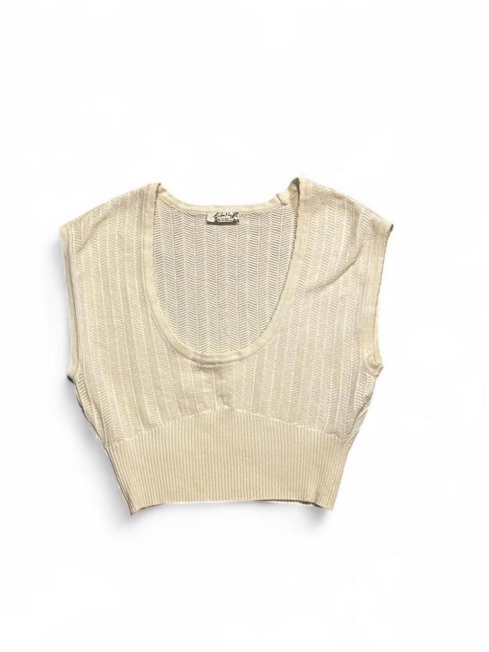 Cream Knit Scoop-Neck Crop Top